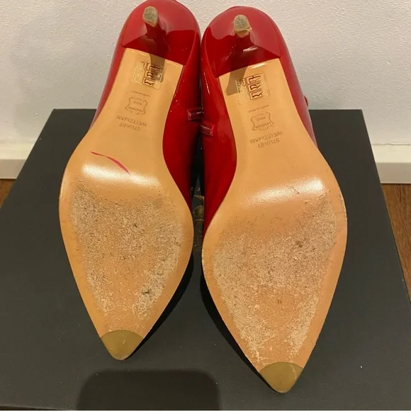 Stuart Weitzman Patent Leather Red Sock Women’s Boots - Picture 7 of 10